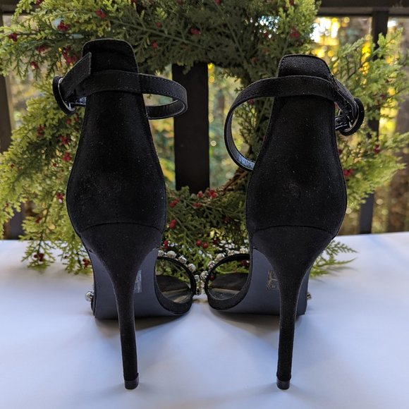 STEVE MADDEN Solitaire Stiletto Sandals Diamond Pearl Studs Ankle Strap Size 9 - Picture 11 of 15